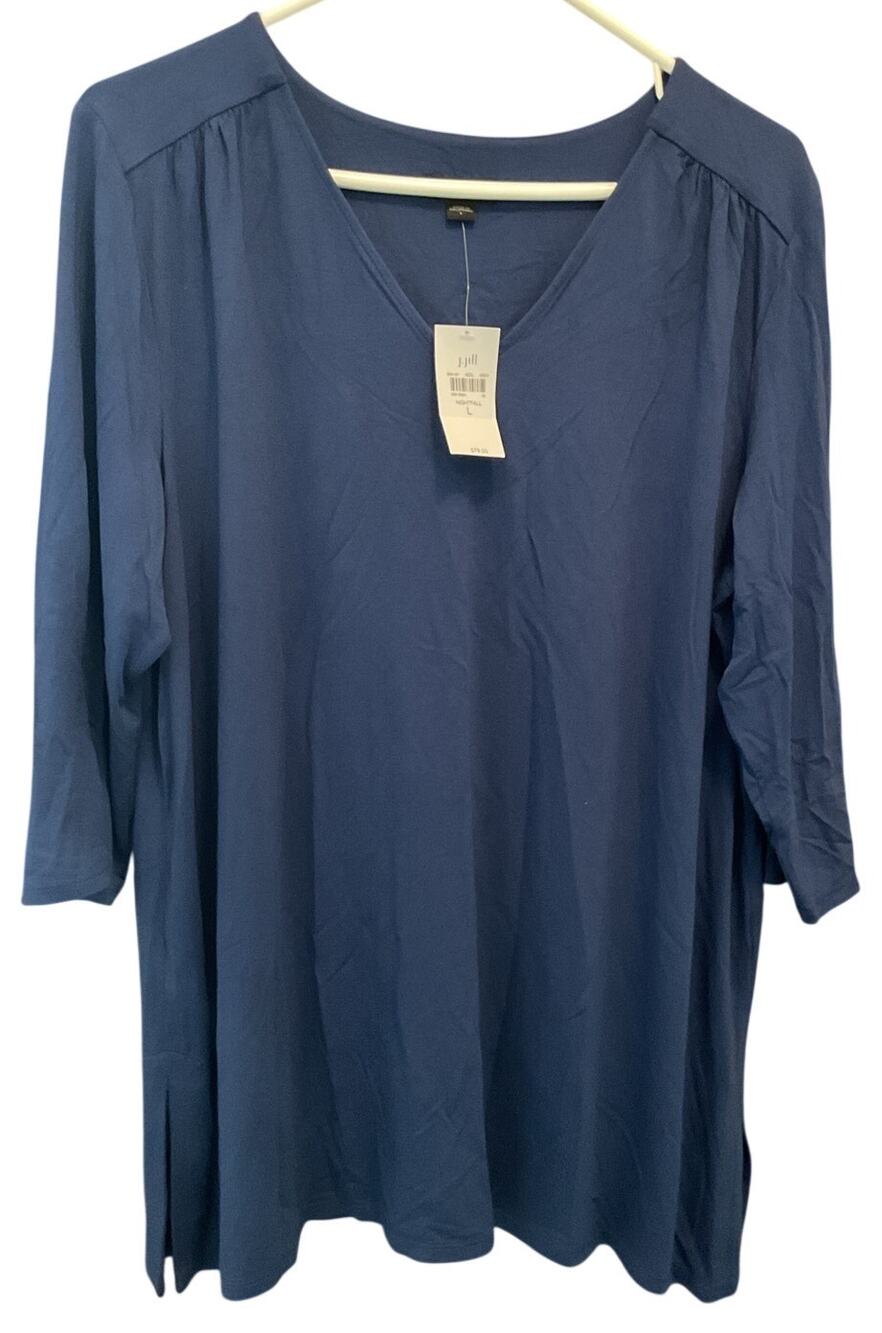NWT J. Jill Wearever Collection Blue Long Sleeve V Neck Tunic Top Size Large